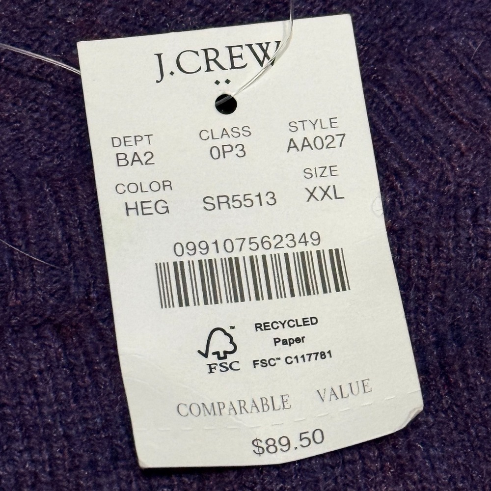 J.Crew Lambswool Blend Crewneck Sweater Men XXL Purple Raglan AA027 NWT - Picture 5 of 13